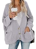  Aleumdr Cardigan Damen Strickjacke mit Knopfleiste, Strickjacke Outwear aus gedrehtem Strick, Wintermantel Gr. Small, B-Grau