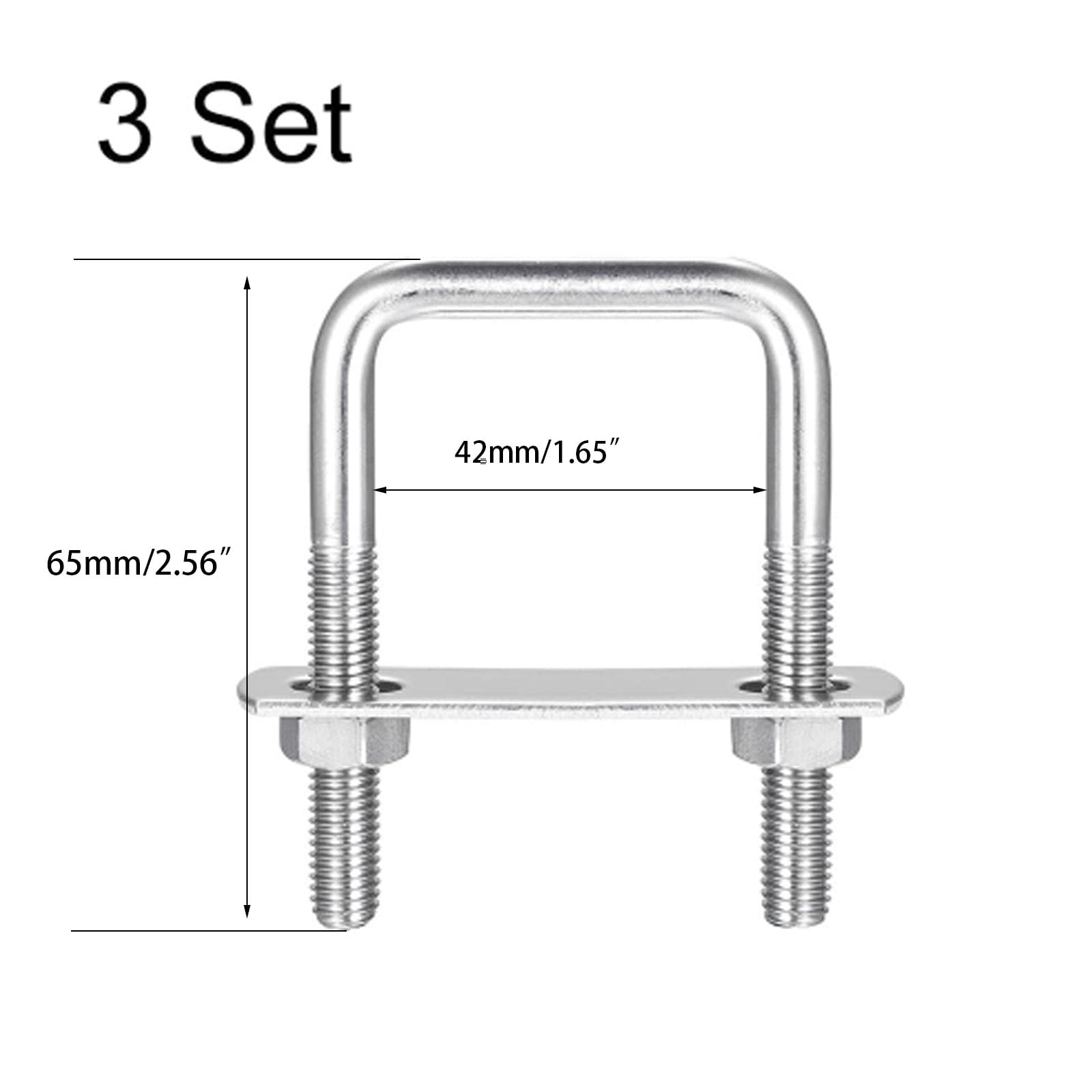 TOP-VIGOR 3 sets M8 Square U-Bolts, 42mm Inner Width 65mm Length 304 Stainless Steel U-Bolts with Nut - Image 2