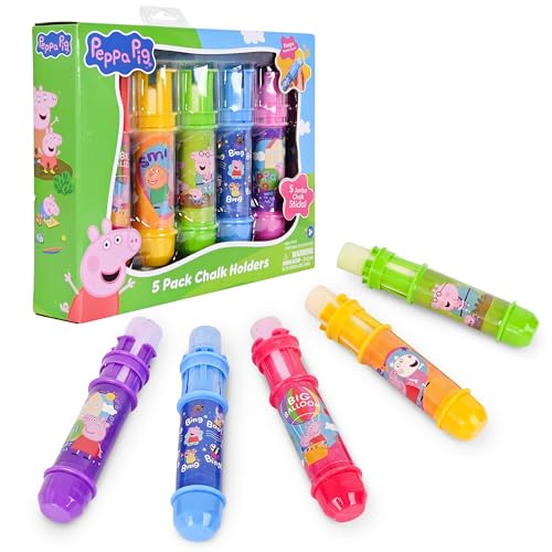 Peppa Pig 5 Pack Chalk Holders Vibrant Sidewalk Chalk for Kids Jumbo Chalk Holders Adjustable Clip Birthday Party Favor Classroom Activities Easter Basket Stuffer Chalkboard Chalk for Toddlers
