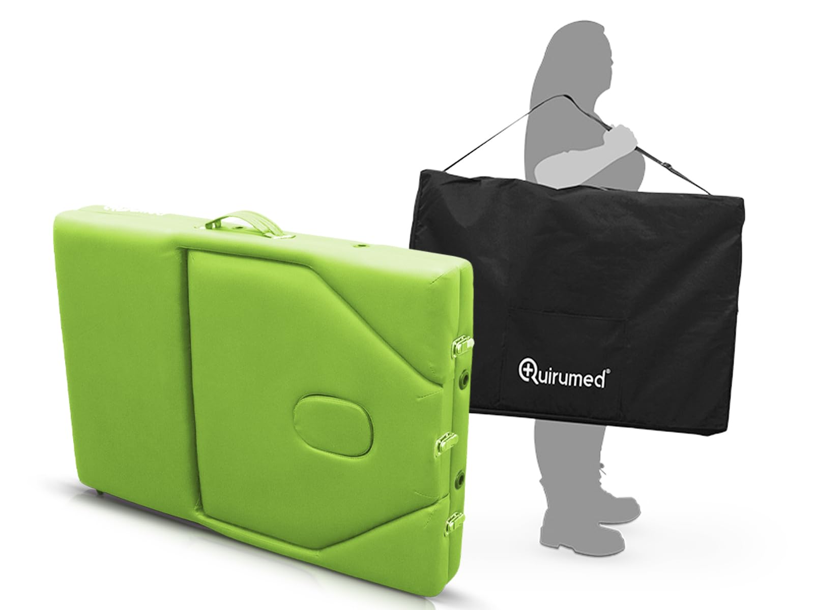QUIRUMED Camilla de Masaje Plegable de Aluminio Elite, 186 x 66 cm, Color Verde, Mesa de Masaje, Polipiel, Acolchado Alta Densidad, Ligera, Regulable en Altura