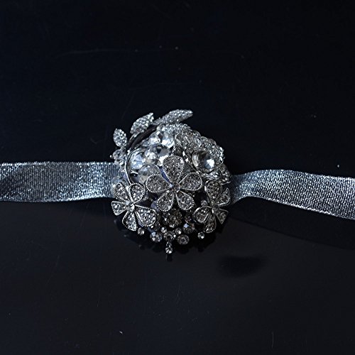 Abbie Home Customized Full Rhinestone Covered Wrist Corsage Crystal Wedding Roses Hand Flower (Silver) #TOP4