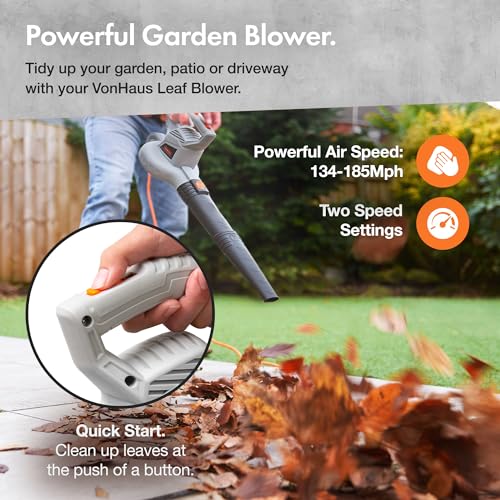 VonHaus Leaf Blower 3000W – Clear Garden Leaves from Patios, Gutters, Driveways & More – Lightweight, 8m Cable, Click in Assembly, Detachable Chute, Storage Hook, 2 Speed Settings 3 VonHaus Leaf Blower 3000W – Clear Garden Leaves from Patios, Gutters, Driveways & More – Lightweight, 8m Cable, Click in Assembly, Detachable Chute, Storage Hook, 2 Speed Settings - Image 3