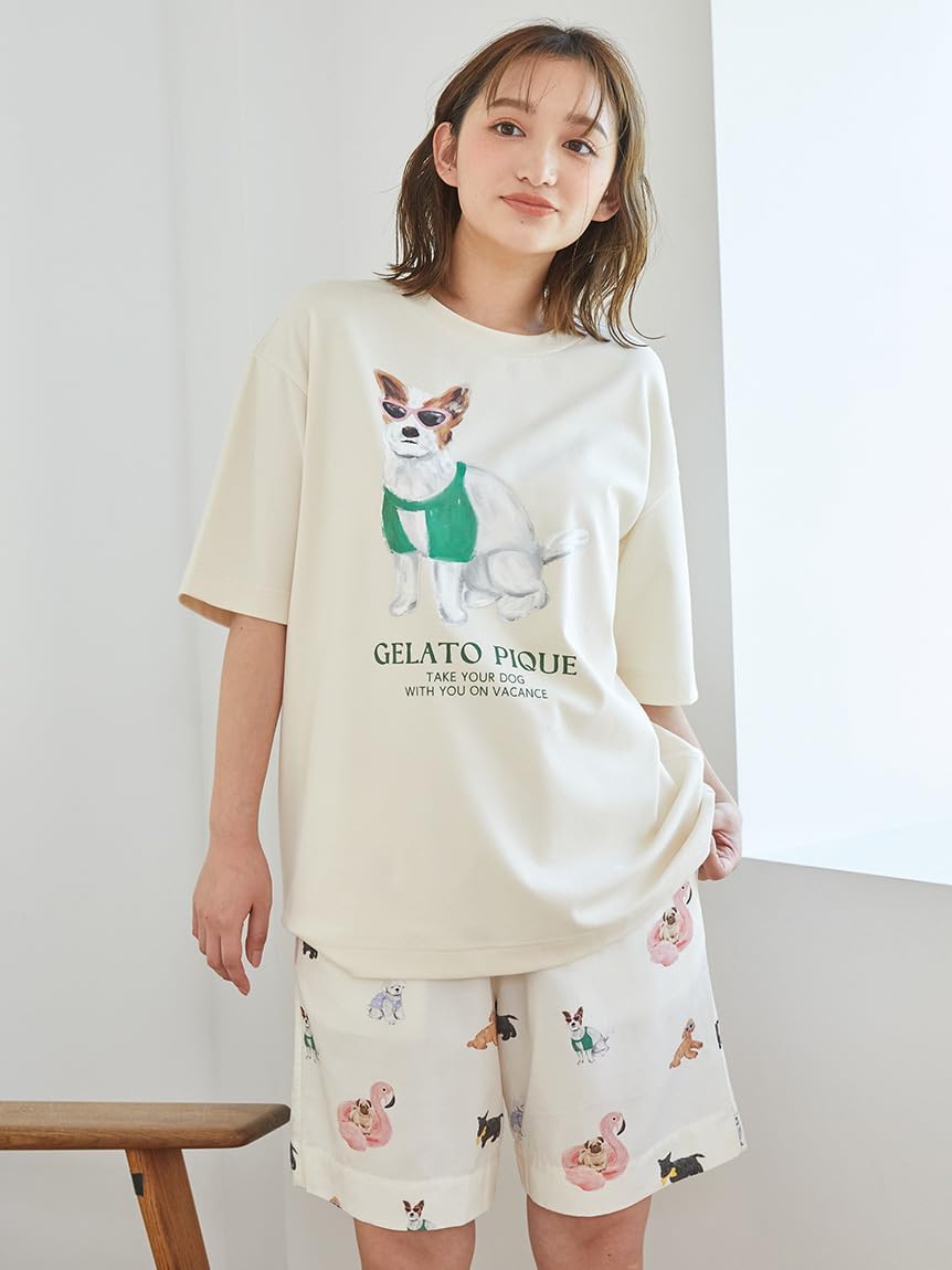 ジェラートピケ パグ柄Tシャツ&ハーフパンツセット ジェラートピケ