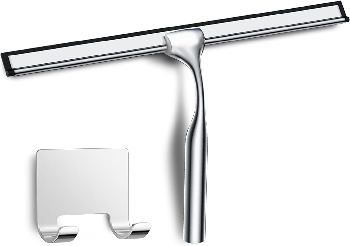 COFTCLMOMT 35CM Edelstahl Duschabzieher Mit Selbstklebe Haken, Silber Abzieher Dusche Wischer für Badezimmer, Kurzer Handgriff Glaswischer, Glas Wasserschieber, Duschwand Abzieher, Badwischer