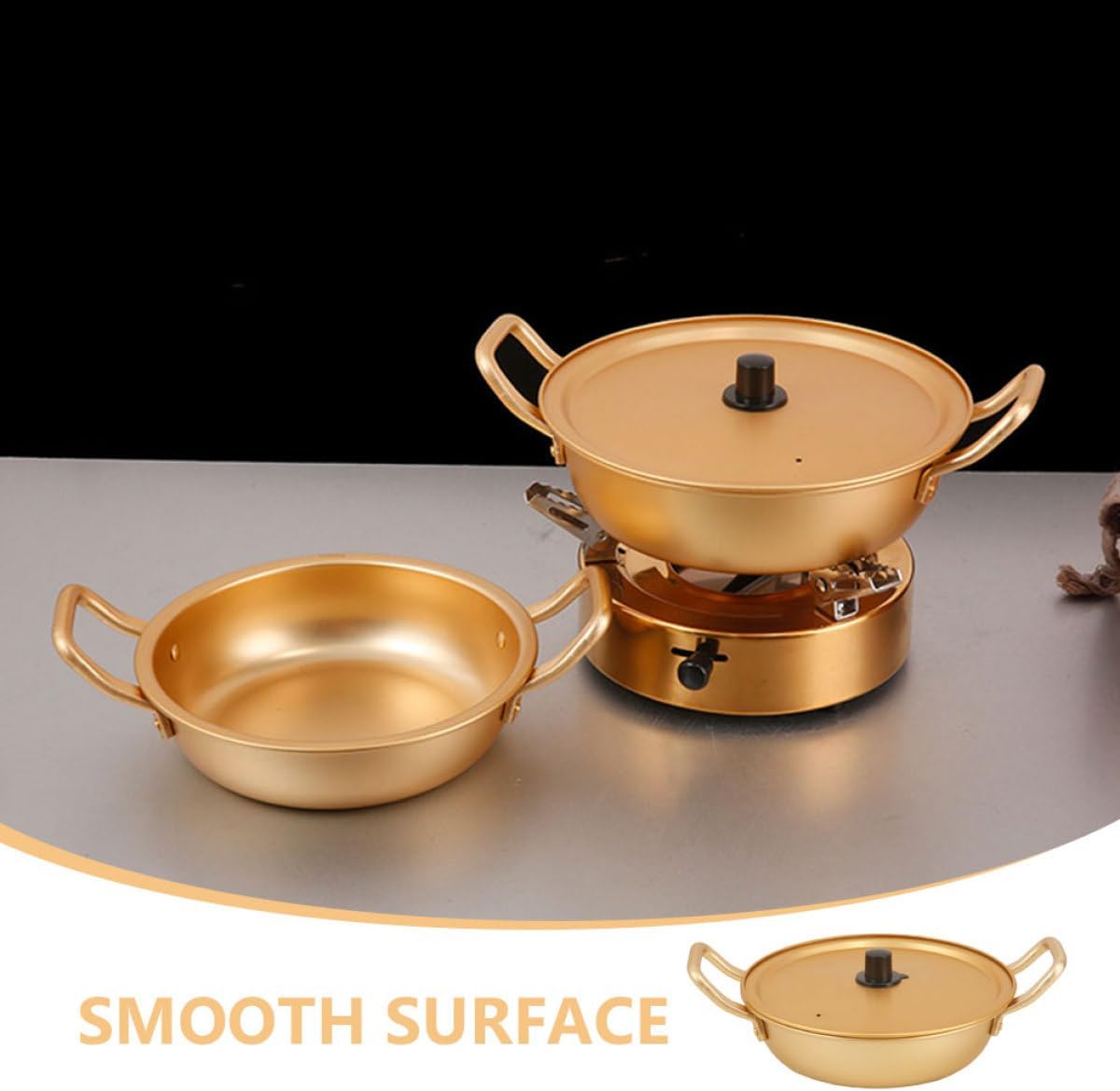 Golden Aluminum Ramen Pot with Handle for Kitchen Use, Heat Resistant image 4