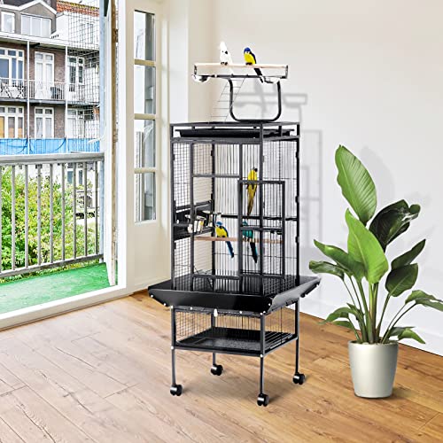 Homguava Bird Cage With Play Top And Rolling Stand Bird Cage For Parakeets, Parrot, Cockatiel, Chinchilla, Conure, Cockatoo, Lovebird, Pet House Wrought Iron Birdcage, Black (61-Inch) #TOP2