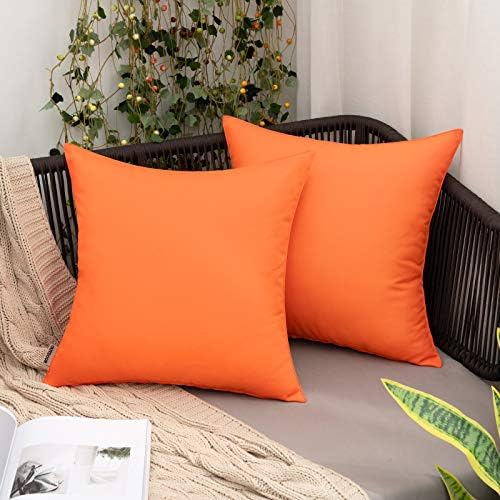 MIULEE Pack of 2 Decorative Outdoor Waterproof Fall Pillow Covers Square Garden Cushion Sham Throw Pillowcase Shell for Patio Tent Couch 18x18 Inch Orange