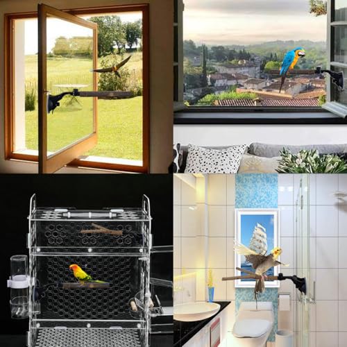 Image of 2 PCS Natural Wood Bird Perch with Suction Cup Parrot Shower and Window Perch Stand Bird Portable Suction Cup Shower Perch for Parrot Parakeet Cockatiel Conure Budgie Lovebirds