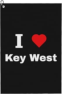 I Love Key West Golf Towel 24" X 16" Microfiber Waffle Pattern Golf Accessories for Golf Bag with Carabiner Clip