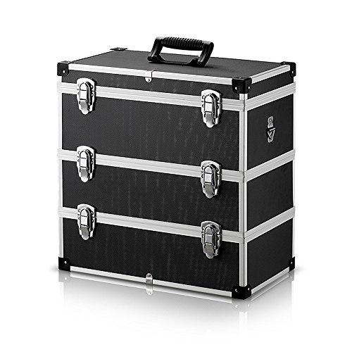 IKAYAA Malette Aluminium Valise Aluminium de Transport Rigide Boîte à Outils 3 Couches Portable Contenant de Stockage avec Poignée et Sangle Grande