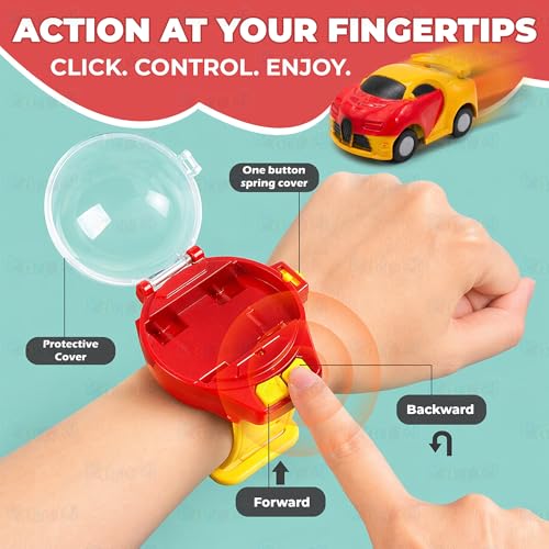 Image of Kidology 2-in-1 RC Watch Mini Car for Kids 4+ Years | Wear & Race Remote Control Car Toy | One-Click Launch with 2.4G Control & LED Lights | USB Rechargeable Wrist RC Car | Gift for Boys & Girls