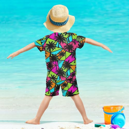 Image of 3T Toddler Boy Shorts Set Teal Hawaiian Button Down Shirts Summer Outfits for Little Boy