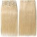 s-noilite Clip in Human Hair Extensions 100% Real Remy Thick True Double Weft Full Head 8 Pieces 18 clips Straight silky (20 inch - 150g,Bleach Blonde (#613))