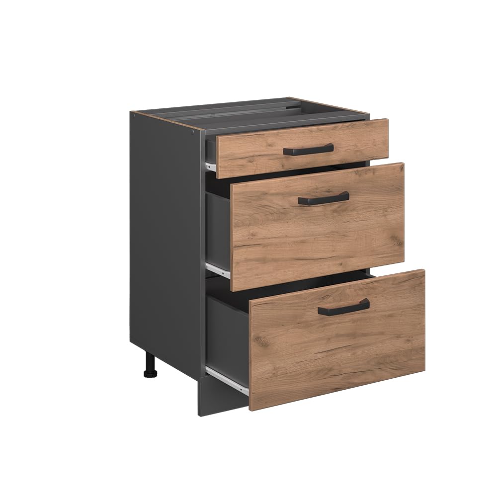 Vicco Meuble Cuisine R-Line, Chêne de Force doré, 60cm avec tiroirs, sans PT, pour Une Combinaison Libre au Sein de systèmes de Cuisine modulaires