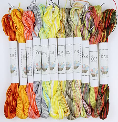 Image of KCS Big skeins of 25 Meters Size 25 Color Variegated Cross Stitch Stranded Threads,12 skeins,09