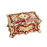 Feyarl Vintage Rectangle Trinket Box Jewelry Box Ornate Antique Finish Engraved with Two- Layer Organizer Box (Red) 7.1 x 4.7 x 3.1 inches