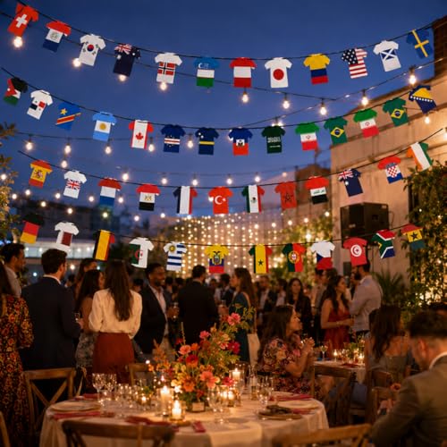 Image of Wanna Party 2026 World Cup Soccer Jersey Flags Paper Bunting Banner - 48 Country International Country 4 Pack String Flags for Sports Parties, Fan Decorations, Outdoor Celebrations, Olympic Event