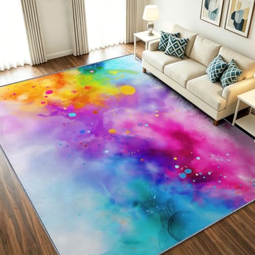 Tapis aquarelle moderne multicolore 60x90 cm poils courts lavable - 2