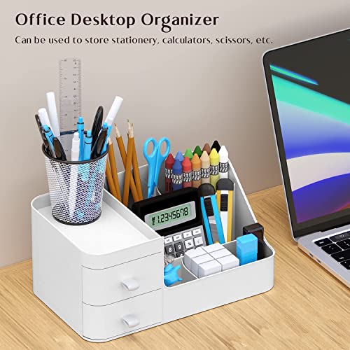 Makeup Organizer with Drawers, Cosmetics Organizer Desk Storage for Bathroom Countertop, Dressing Table, Vanity Counter Vanity Holder for Brushes, Lotions, Lipstick, Nail Polish and Jewelry (White)