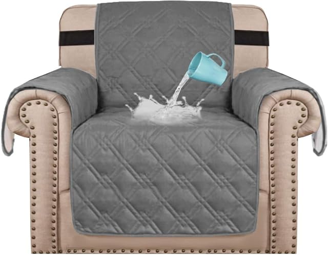 BellaHills 100% Waterproof Chair Covers for Living Room Armchair Covers for Dogs/Pets Leather Couch Cover Furniture Chair Protector with Non-Slip Strap,Machine Washable (Chair 21", Grey)
