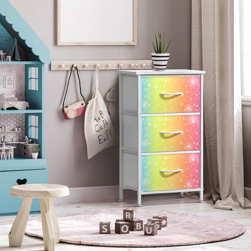 Sorbus Kids Nightstand, Fabric Drawers (Colorful with Stars, 3 Drawer) - image 6