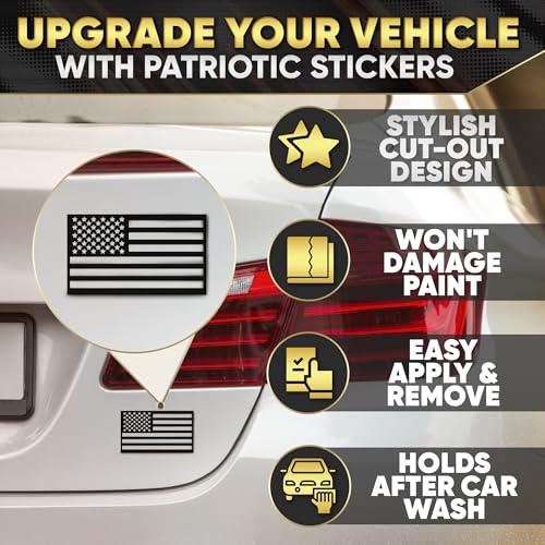 Image of 3D Embossed ABS Plastic Black American Flag Decal for Car - 1 Pair 6.2 inchx3.9 inch | Matte Black Finish | UV-Proof, Waterproof US Flag Stickers | Patriotic Decals for Truck, SUV, Motorcycle, Laptop