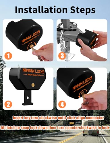 Image of Heavy Duty Trailer Hitch Lock - Universal Fit 1-7 /8 inch,2 inch and 2-5 /16 inch Couplers | Anti-Theft RV Trailer Tongue Lock for Truck Boat | Structural Steel Security Design (Black)