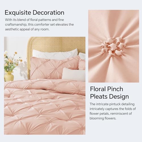 Image of BEDELITE Full Comforter Set Dusty Pink,Lightweight & Soft Comforter | Pintuck Boho Bedding, Warm & Cute Bed Set for All Season,With 2 Pillowcases