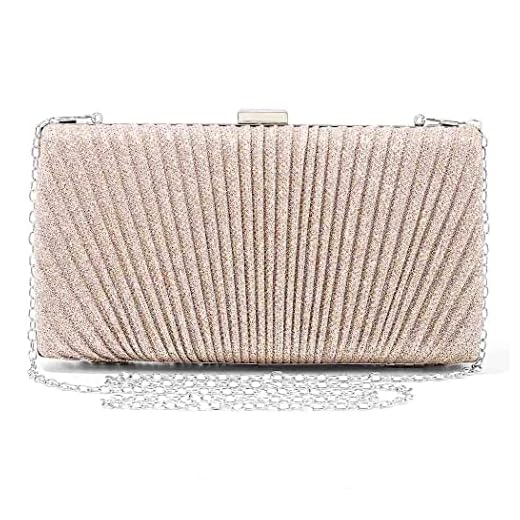 Yokawe Bolsa feminina para noite dourada com glitter plissada, bolsa clutch para festa de casamento, Champanhe