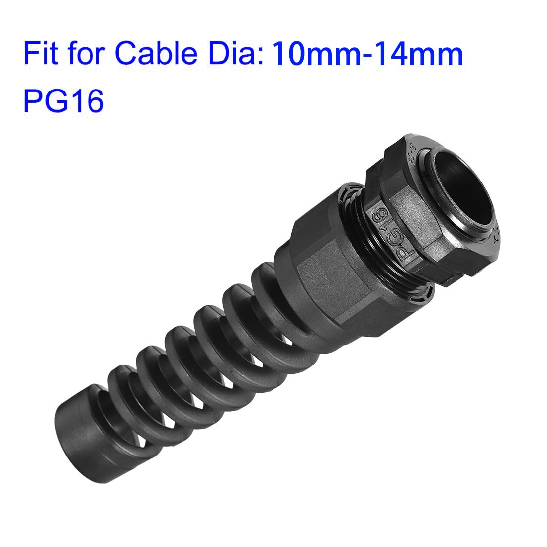 Unifizz 10 Pcs PG16 Cable Gland 10-14mm Wire Hole Waterproof Nylon Connector with Bend Protection and Locknut - Image 2