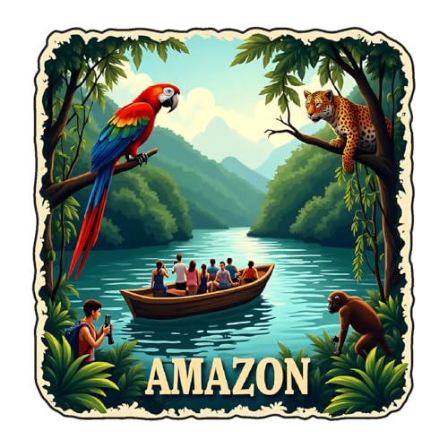 Image of Naxon Amazon Jungle Theme Souvenir Wooden Refrigerator Stylish Fridge Magnet - Travel Collectible Gift | Fridge Decoration Magnet for Kitchen & Home Decor | Rainforest & Wildlife Design | Pack of 1