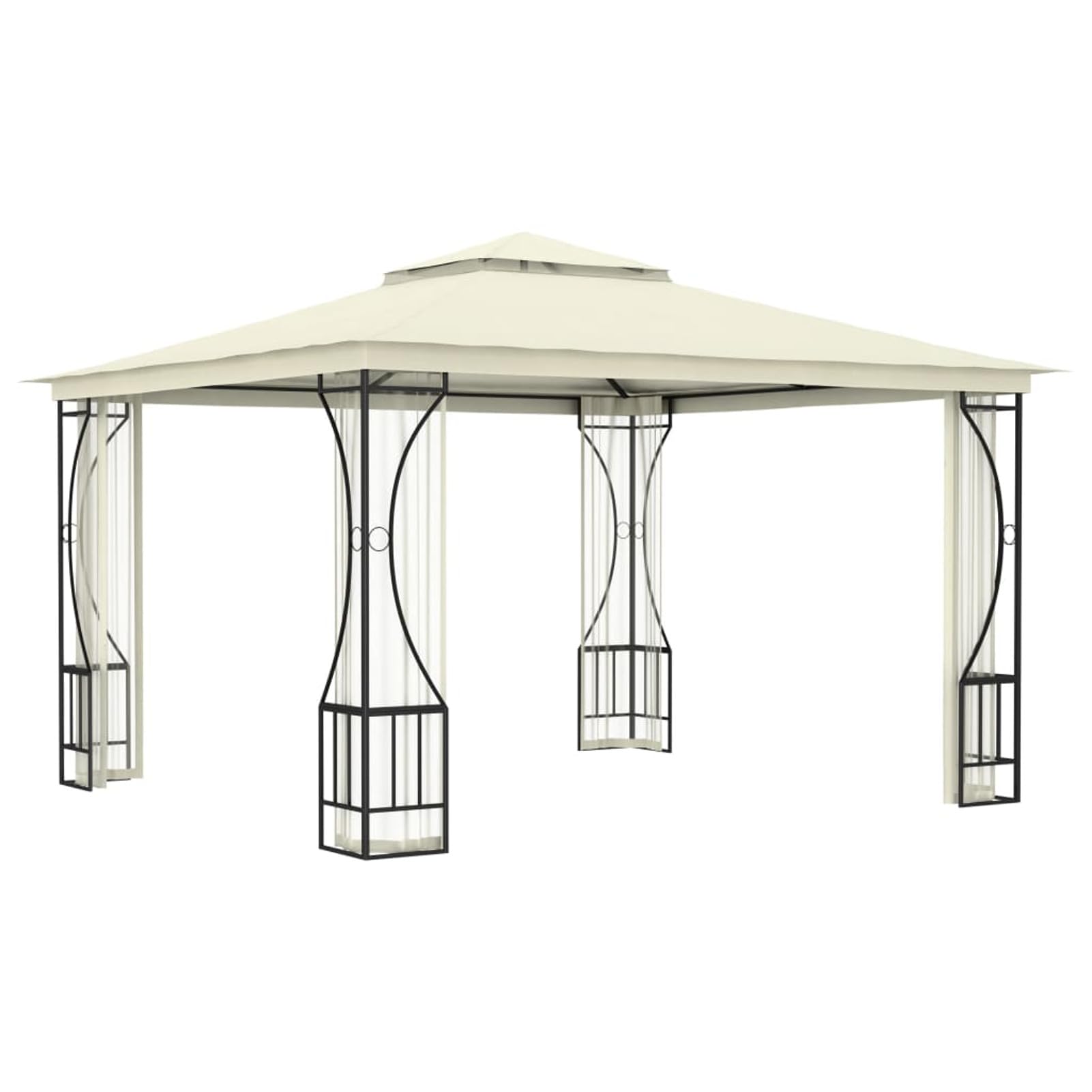 Pavillon mit Netz, Gartenpavillon, Pop-Up Partyzelt, Festzelt, Pavillon, Garden Decoration, Canopy Tent, Lagerzelt, 300x300x265 cm Creme