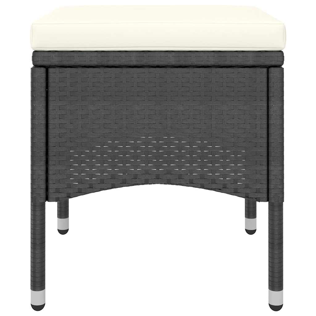 Set 4 Pezzi Sedie e Sgabelli da Giardino in Polyrattan Nero | Salotto da esterno con cuscini imbottiti per arredare il balcone o il terrazzo con eleganza e praticità.