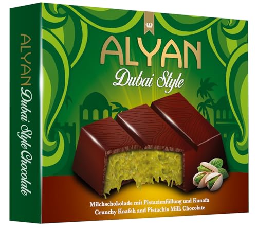 Alyan - Tableta de Chocolate Dubái, Relleno de Pistachos y Kunafa, Estilo Dubai, 100gr