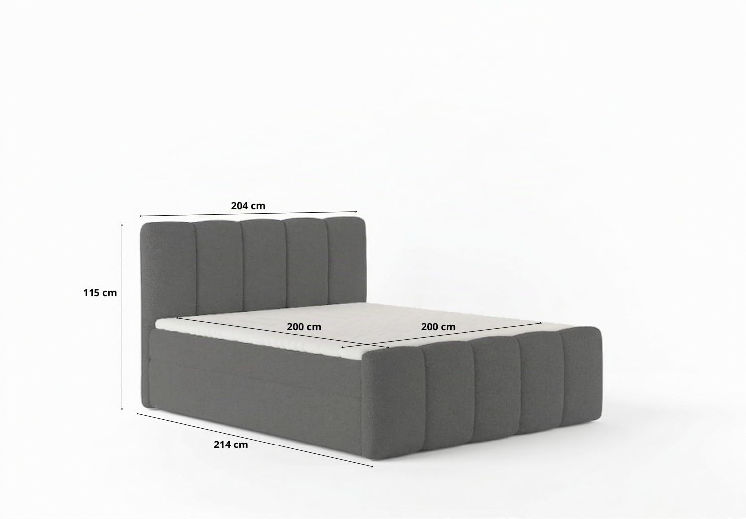 Sofina Polsterbett 200x200 cm – Doppelbett mit 2 Bettkästen, gepolstertes Bett mit Kopfteil und Stauraum, modernes Schlafzimmerbett