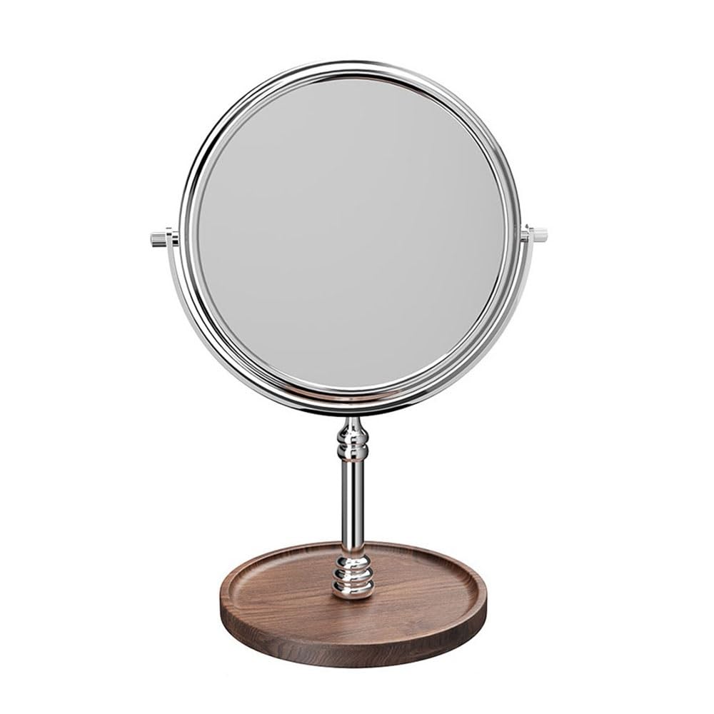 LJHFG63KUYT Vanity Mirror 2-in-1 Round Vanity Mirror 3x Magnifying Surfaces Wooden Tray Base Adjustable Tabletop Makeup Household Personal