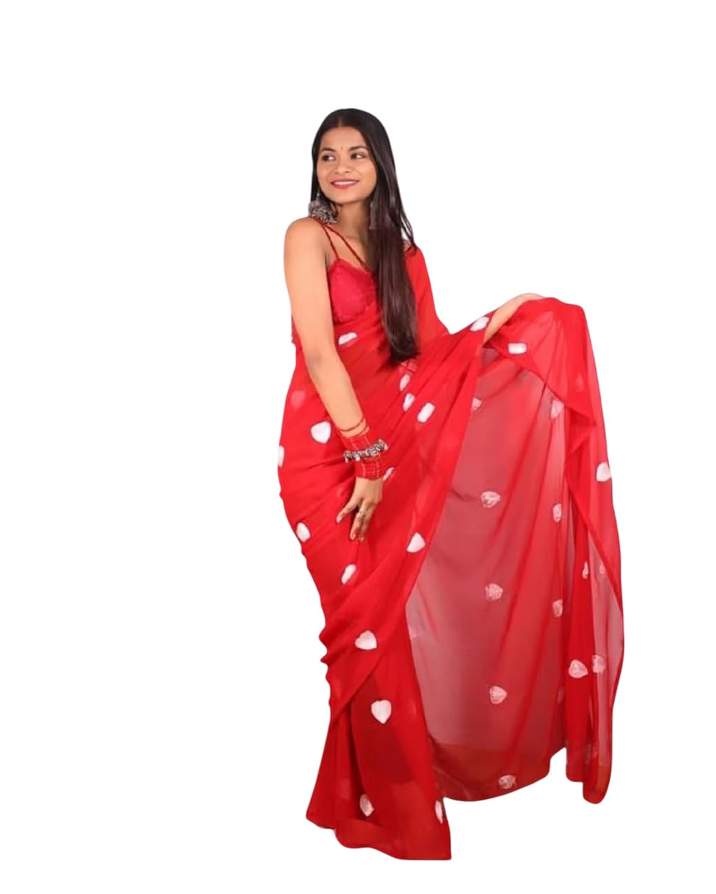 Women's Georgette Embroidered Saree Heart Plain-New-image-30