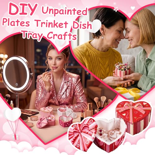 Image of Zubebe 6 Set Ceramic Hearts to Paint Jewelry Tray Kit with Lid Ready to Paint Ceramics Ring Dish Holder DIY Unpainted Plate Trinket Dish Tray DIY Gift for Women Adult Wedding Valentine Christmas