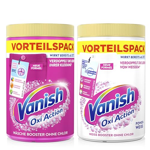 Vanish Oxi Action Wäsche Booster und Powerweiss Sparpack - Powerweiss Wäsche-Booster für weiße Wäsche & Wäsche-Booster für bunte Wäsche - 2 x 1,65 Kg