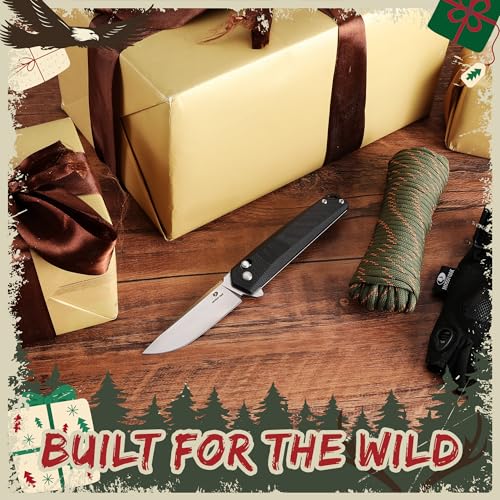 Image of MOSSY OAK Pocket Folding Knife, 3.5-Inch D2 Steel Drop Point Blade, G10 Handle, Small EDC Knife with Belt Clip for Camping, Hiking (Black)