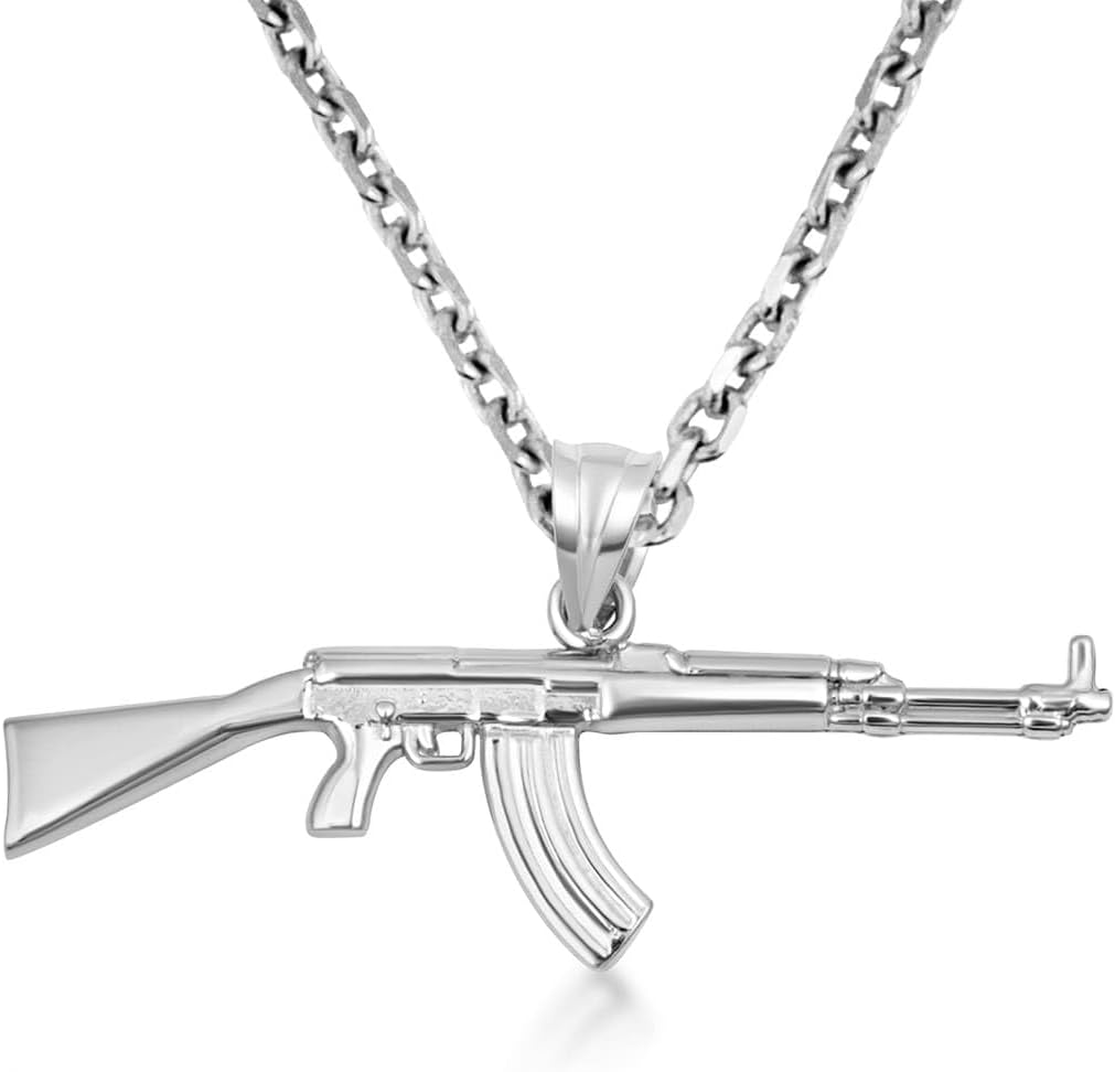 10K & 14K AK-47 Assault Rifle Gun Pendant Necklace Available in Yellow, White or Rose Gold