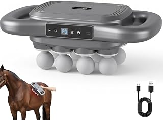 Equirelief 8 Heads Horse Massage Gun, Equine Percussion Massager, Deep Tissue Horse Recovery Tool, Red Light Heat Therapy, Quiet Adjustable Intensity Muscle Relaxation for Equine Wellness(8 heads)