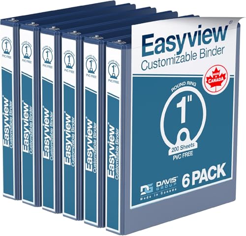 Image of Easyview 3-Ring Binder, Clear-View Cover, 1 inch Round Rings, Royal Blue, 6 Pk | Heavy-duty binder, fits 8.5 inch x 11 inch paper, customizable cover, made in Canada, ideal for school or office use