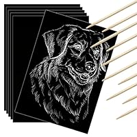 Scratch Paper Art Set Kids Adults Scratchboard Craft Kits 7.2 x 5 Inch Black Scratch off Paper Scratchboard Pad Art Supplies with Wooden Stylus for DIY Birthday Party Gift Supplies (60 Pieces)