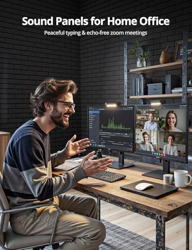 Image of Acoustic Wall Panels, Brick Pattern Peel and Stick Sound Absorbing Panel for Ceiling, Door, Pared, 18 Pack 12 inchx12 inchx0.4 inch, Black Decorative Self Adhesive Wall Tiles for Recording Studio, Room