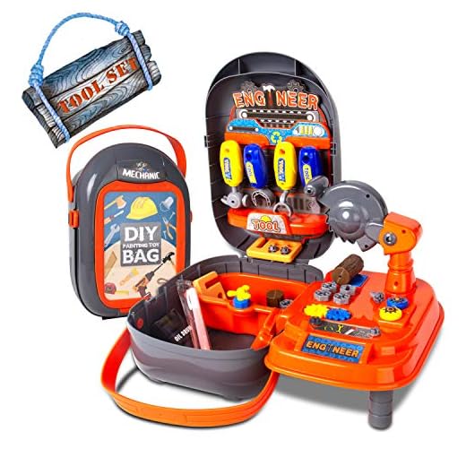 NeatoTek Construction Play Tools Set for Kids Pretend Play Engineer Workshop Toy Construction Accessories Pretend Workbench Toy with Assorted Tools, Hammers, Screws in a Handy Compact Case 37 Pieces