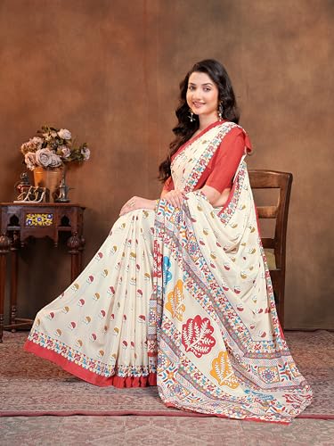 Image of Garden Vareli Floral Booti Print Crepe Saree With Unstitched Blouse Piece