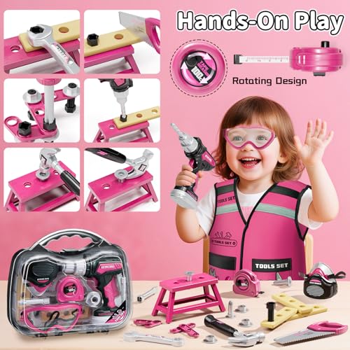 Image of KidBloom Toddler Tool Set, Kids Tool Set with Toy Drill, Tools for Kids with Tool Box and Vest, Toys for 3 Year Old Girl