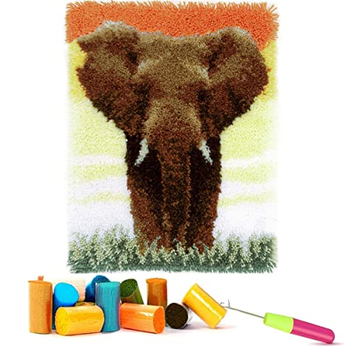 Image of Latch Hook Kits for Adults - DIY Latch Hook Rug Kits, Crochet Kit for Beginners, Rug Making Kits with Printed Canvas, Gift Packaging. (Elephant,15x21)
