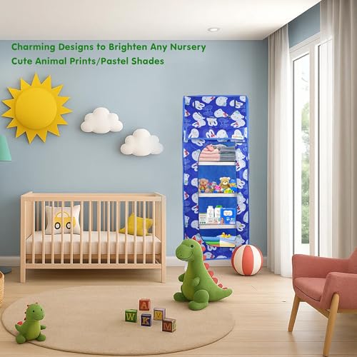 Image of OYO BABY Kids Wardrobe for Storage 5 Shelves | Heavy Duty Plastic Almirah for Baby Clothes, Toys & Books Rack | Compact Storage Organizer for Nursery /Bedroom [Cartoon Printed - Blue]